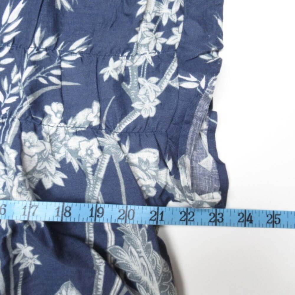 Anthropologie Pilcro Short-Sleeve Smocked Linen Buttondown Blouse Blue M - Picture 6 of 12